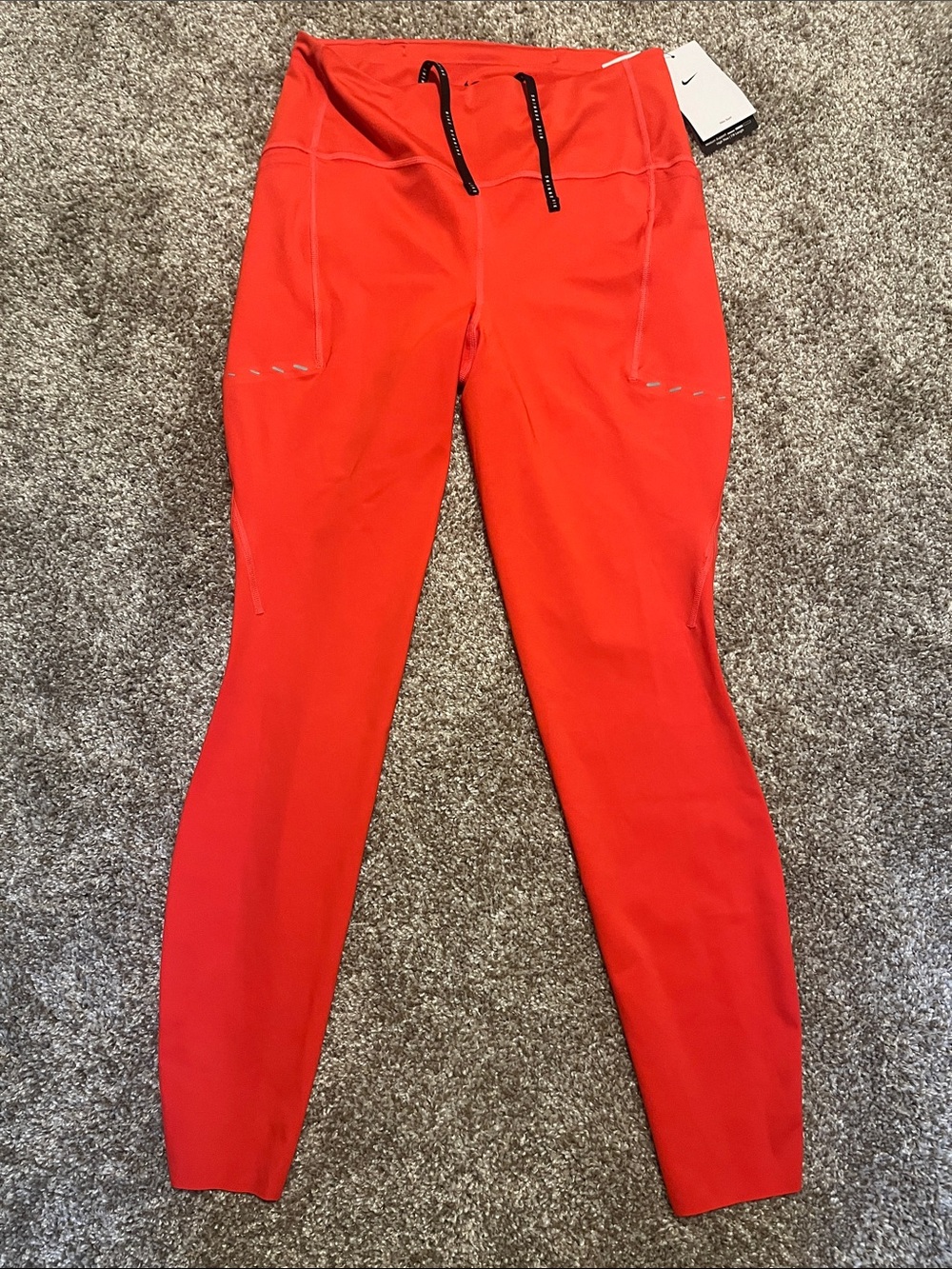 NWT ($90) Nike Swift Dri-Fit Red Orange 7/8 Leggings with Drawstring, Pockets
